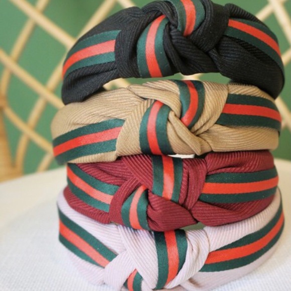 Tan color classic handmade Casual fabric Top knot ribbon headband - Picture 2 of 4